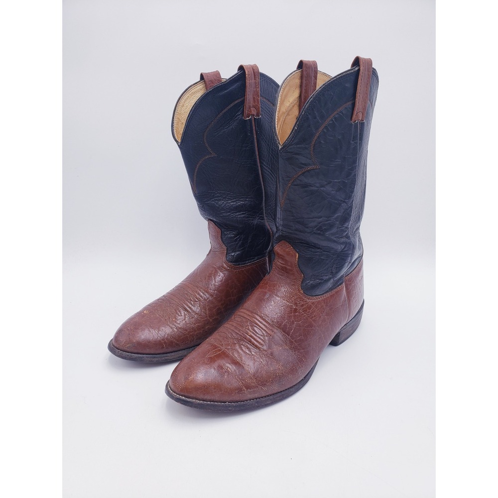 Nocona Boots Cowboy Roper Boots Brown Black Leather Two Tone Western 10.5 2E